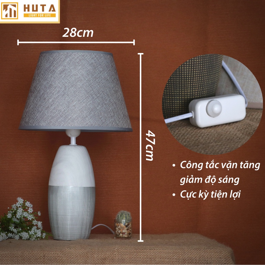 Đèn Ngủ Để Bàn Cao Cấp Thân Gốm Sứ, Chao Vải, Bóng Led, Ánh Sáng Vàng, dùng decor phòng ngủ,phòng khách, mã S5