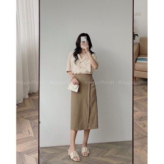 Set thời trang nữ <Freeship> Set áo vest + chân váy nâu be