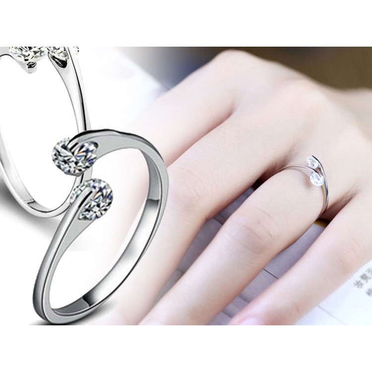 Nhẫn hở mạ bạc phối đá nhân tạo thời trang cho nữ