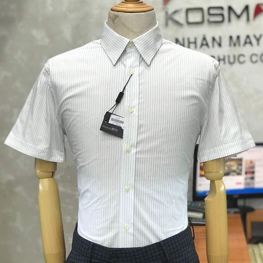 Áo Sơ Mi Nam Cộc Tay Thương Hiệu Kosman Màu Trắng Kẻ Sọc Không Nhăn, Không Nhàu SD448