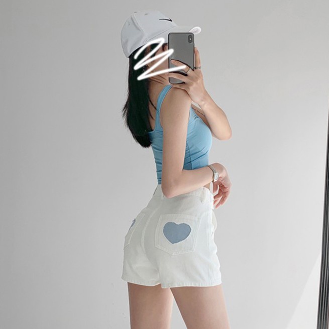 Cocory vn Quần Đùi Denim Lưng Cao Dáng Rộng Thiết Kế Xẻ Rách Cá Tính