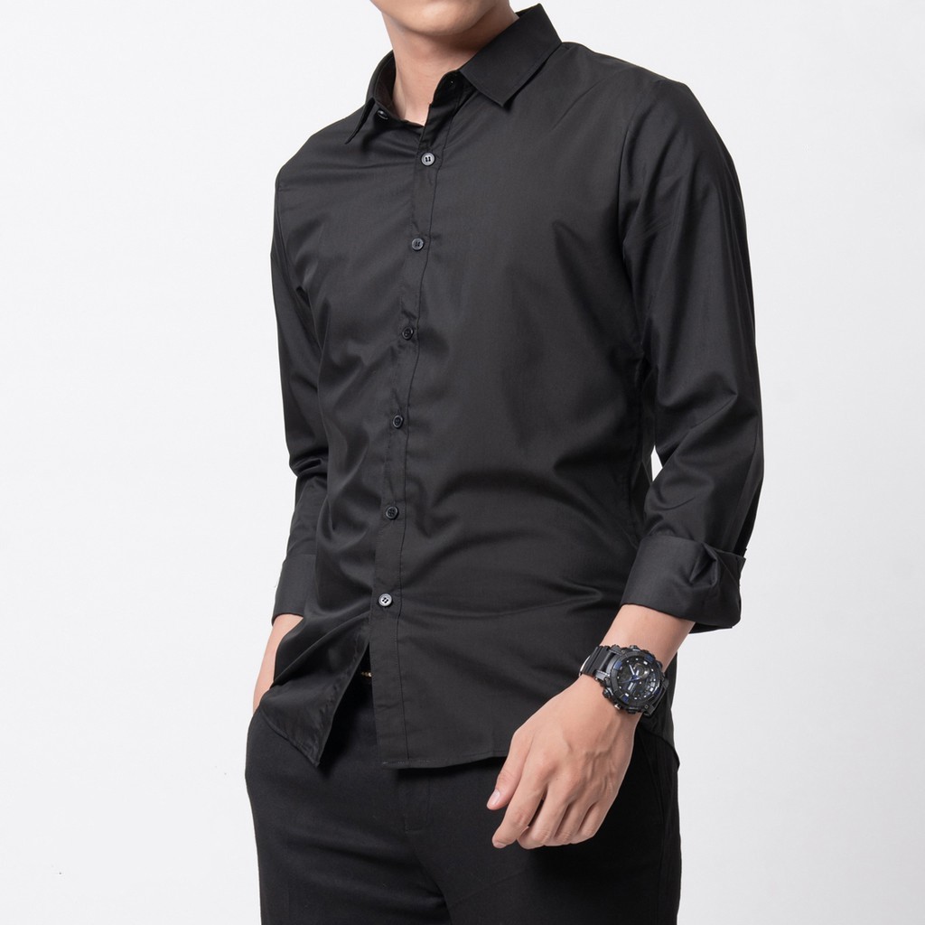 Áo sơ mi nam TCE tay dài dáng trơn kiểu dáng đi học đi làm không nhăn xù | BigBuy360 - bigbuy360.vn