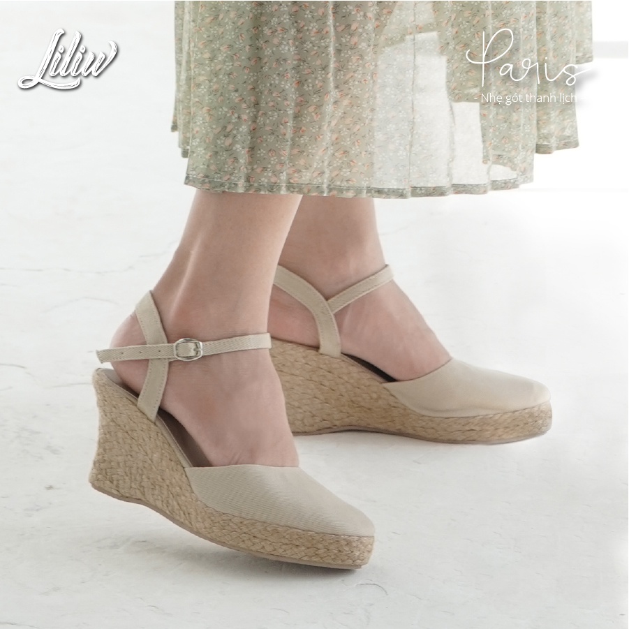 Giày cao gót đế cói Liliw bít mũi đế dạng xuồng quai gài gót mảnh - Paris