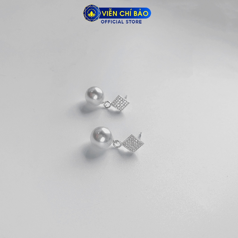 Bông tai ngọc trai đá vuông chất liệu bạc 925 thời trang phụ kiện trang sức nữ Viễn Chí Bảo B400383