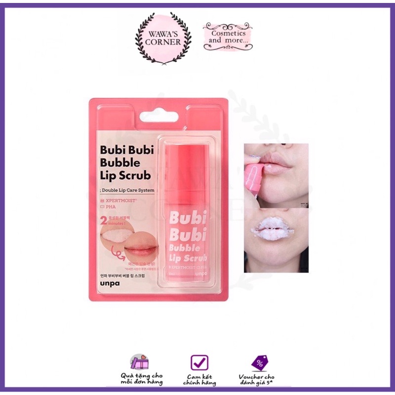 BUBI BUBI BUBBLE LIP SCRUB BY UNPA - TẨY TẾ BÀO CHẾT MÔI, DA CHẾT MÔI, GEL LÀM MỀM VÀ HỒNG MÔI BY UNPA