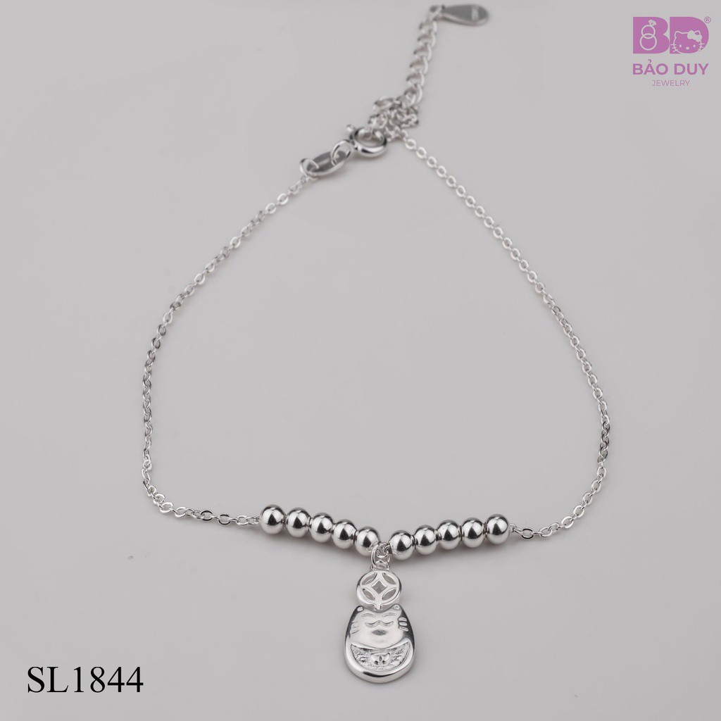 Lắc chân bạc nữ BDSilver bi đồng tiền mèo thần tài SL1844
