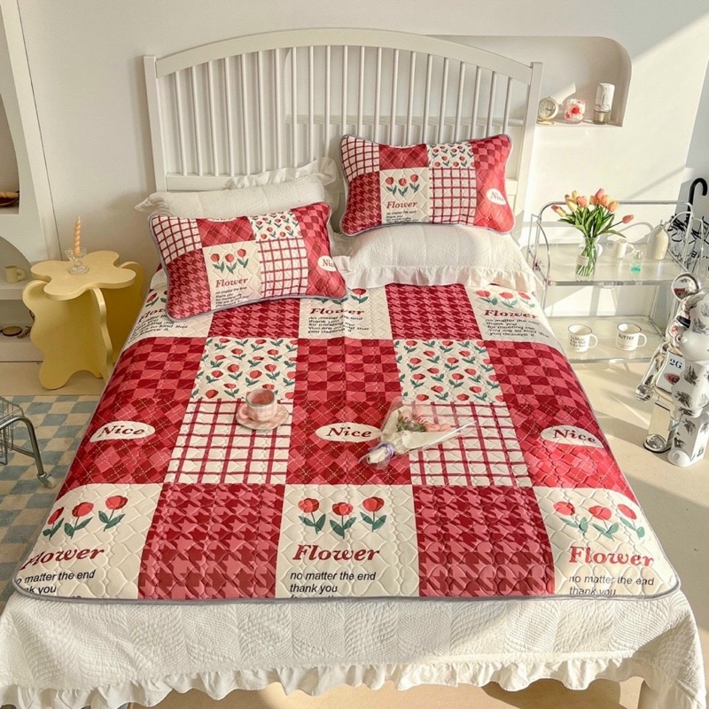 Chiếu điều hoà mủ cao cao su 5D loại 1 mềm mịn thoáng mát (tạng kèm 2 vỏ gối cùng bộ)