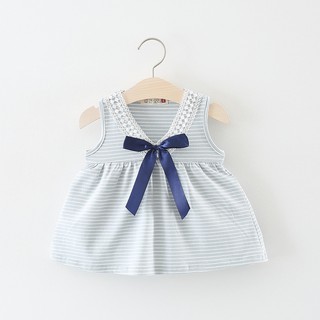 Váy cotton bé gái cổ nơ