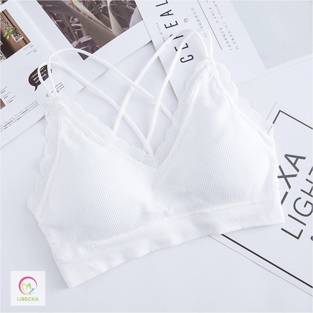 Áo bra nữ áobra len gân tăm đẹp 4 dây chéo lưng mút mỏng nâng ngực giá rẻ Sexy gợi cảm LIBECKA AL08