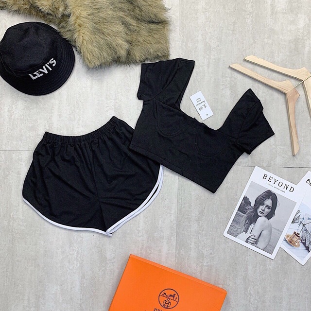 [ Mã FAMAYWA2 giảm 10K đơn 50K] Set áo cropto cổ U tay con quần thể thao nữ - freesize dưới 51kg- Carotshop | BigBuy360 - bigbuy360.vn