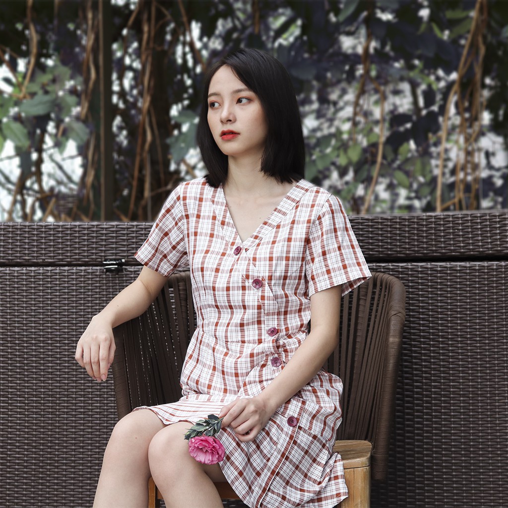 [Mã SKAMSALEP6 giảm 10% tối đa 100K đơn 150K] Đầm váy caro nữ thắt eo moD004 | BigBuy360 - bigbuy360.vn