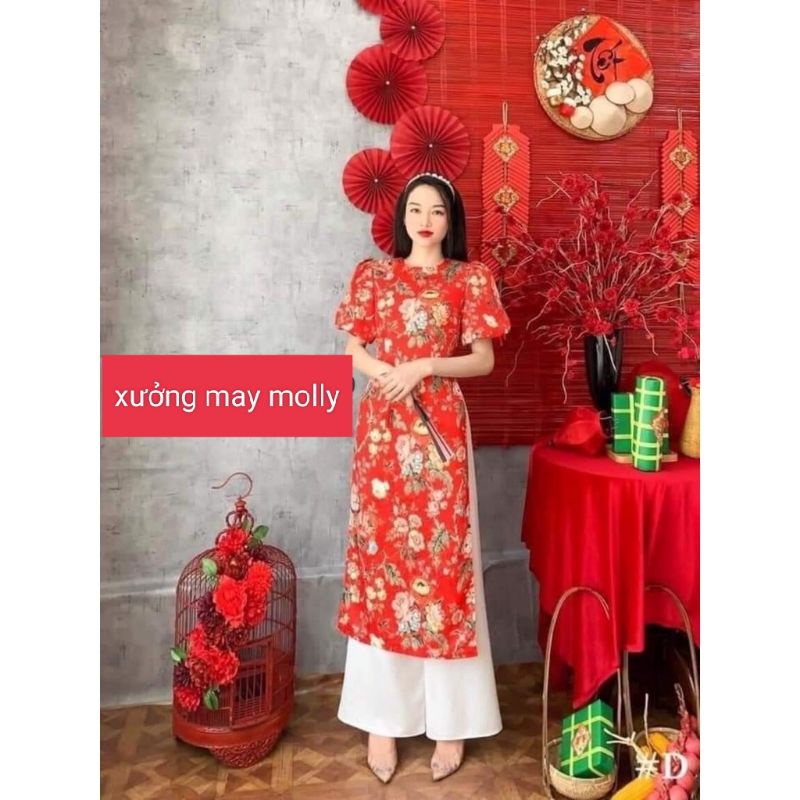 Sale_Áo dài gấm xốp tăm hoa tay phồng_ có bigsize