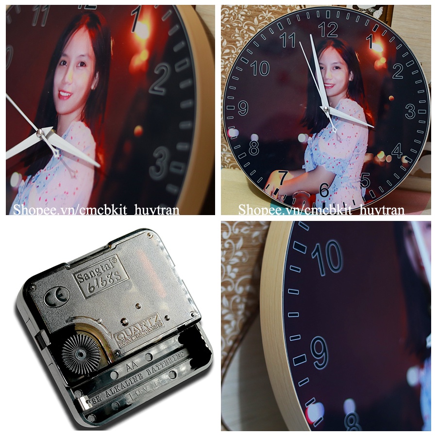 Đồng hồ tráng gương treo tường in hình theo yêu cầu, máy quartz, kim trôi, dày 2 cm. trang trí nhà cửa, quà tặng.