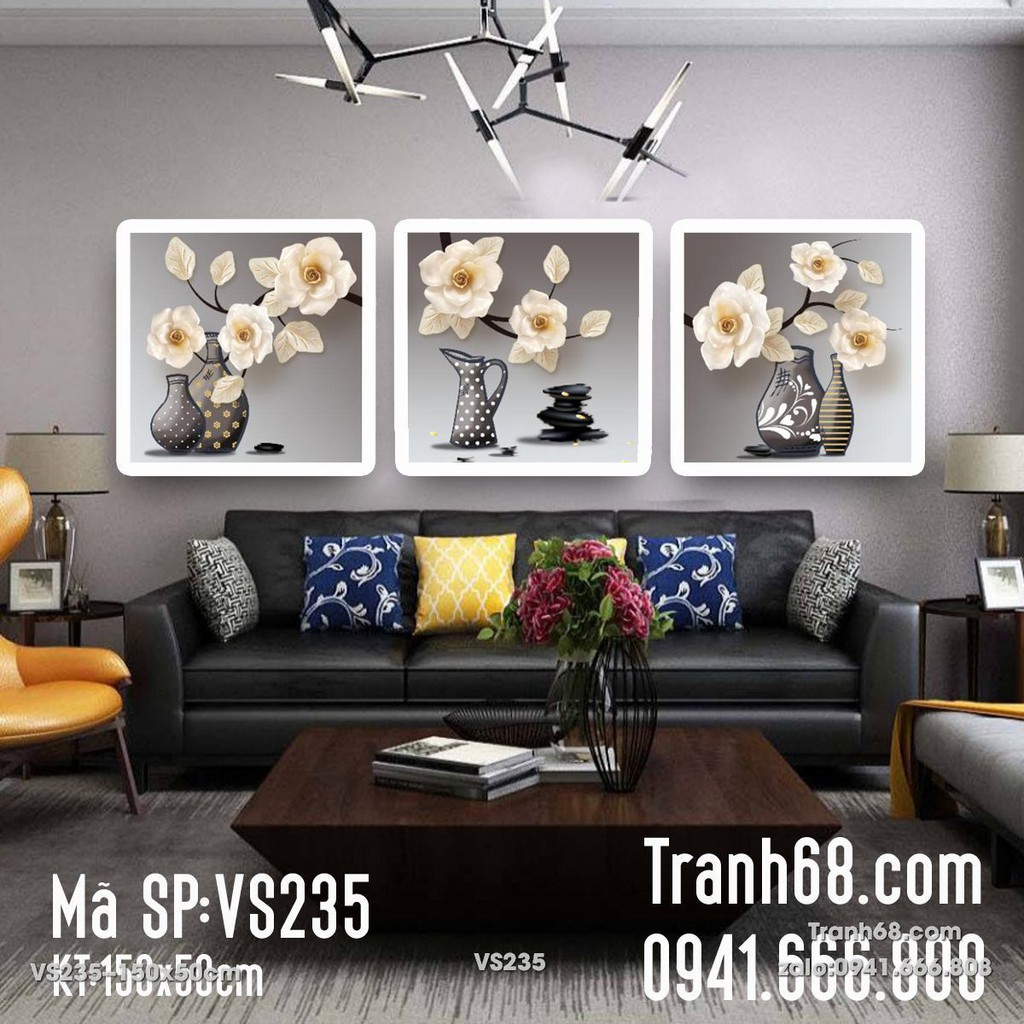 Tranh đính đá venus Bình hoa nghệ thuật (bộ 3) VS235 kích thước 150x50cm