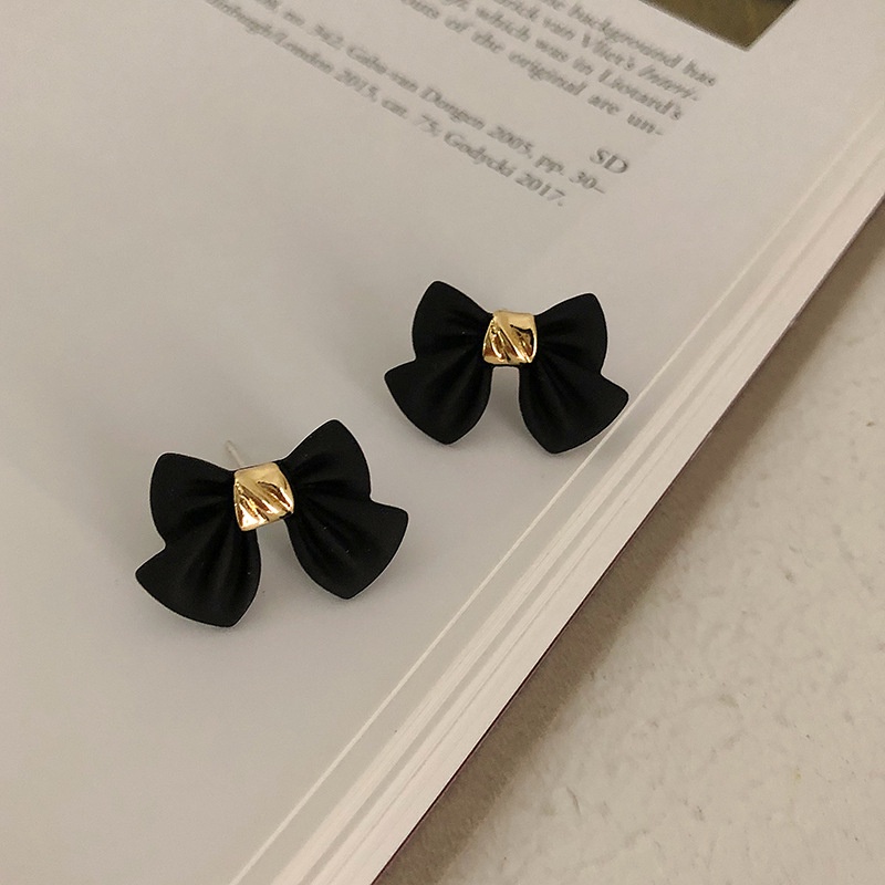 Bông Tai Hình Nơ Màu Đen Đơn Giản Xinh Xắn Dành Cho Nữ