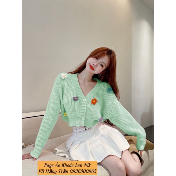 áo khoác len cardigan cổ tim kết hoa dáng lửng.