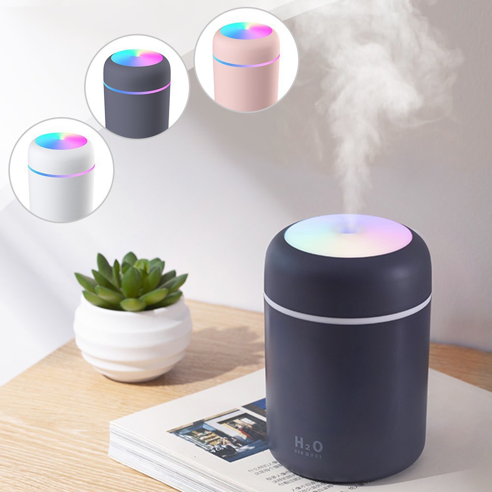 Máy Phun Sương Tạo Ẩm Khuếch Tán Tinh Dầu Mini H20 300 Ml Kết Hợp Đèn Led Trang Trí Đa Màu Sắc