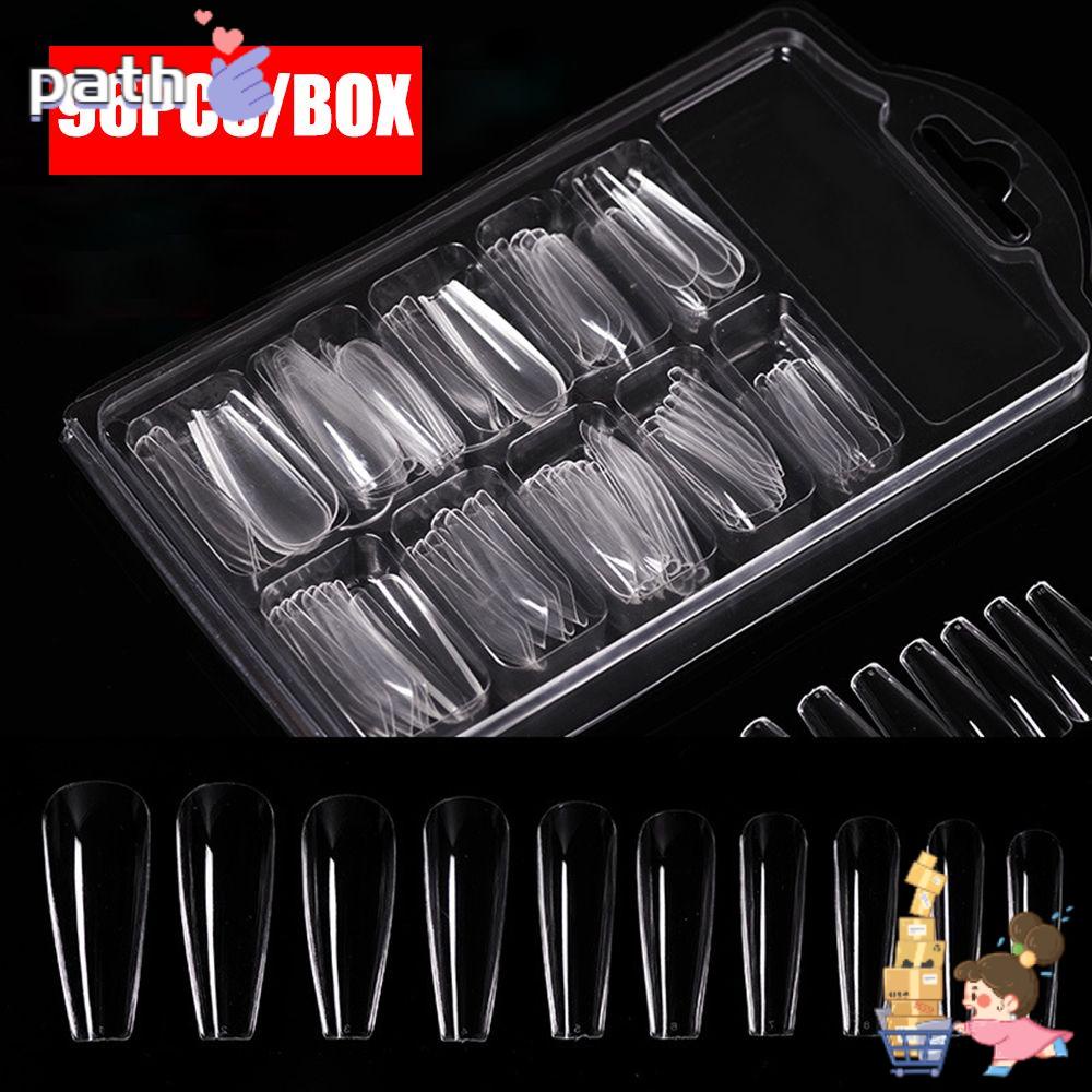 ♪PATH♪ 96Pcs/Box Clear/Matte Coffin Fake Nails DIY Full Cover Ballerina/Stiletto False Nail Tips Ballerina UV Gel Beauty Tools Acrylic Manicure