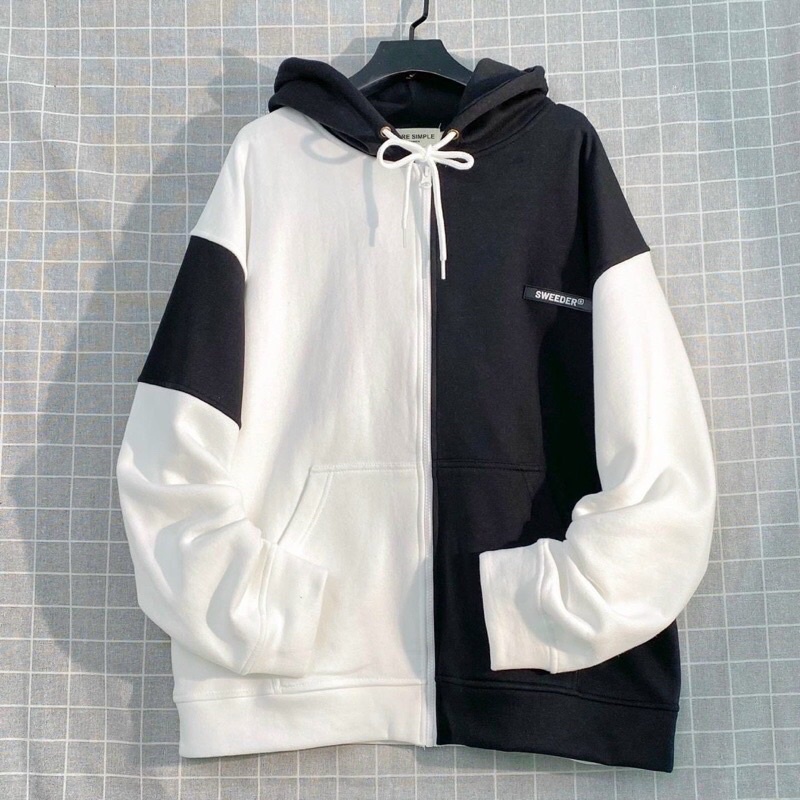 Hoodie Zip Boa Tag Sweeder Unisex Nam Nữ , Áo Khoác mix 2 màu
