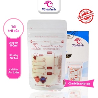 Túi trữ sữa 100ml kichilachi cảm biến nhiệt, túi zip đựng sữa mẹ