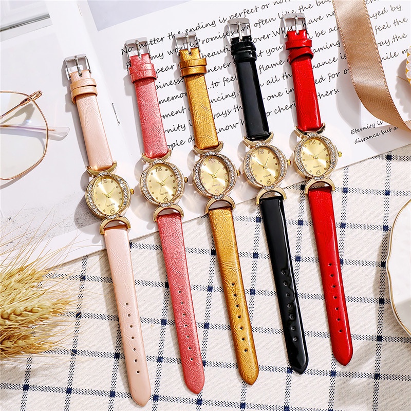 Đồng Hồ Quartz Nữ Đính Hột Xoàn Dây Da Thời Trang