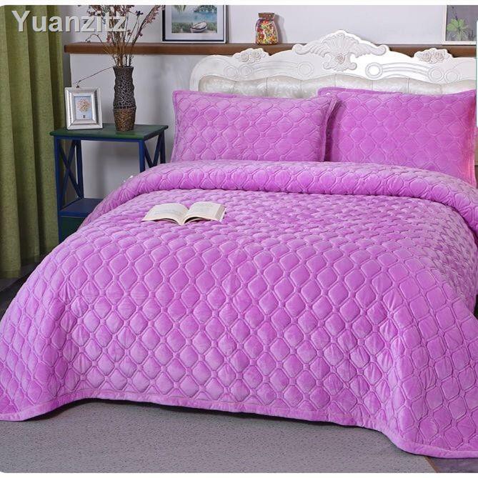 ✿✲✗Vỏ gối chăn và ga giường vải len màu trơn giữ ấm cao cấp