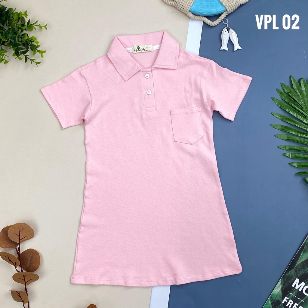 Váy xuông LITIBABY ngắn tay 1 túi, size 10/16T. chất vải cotton mát, mịn