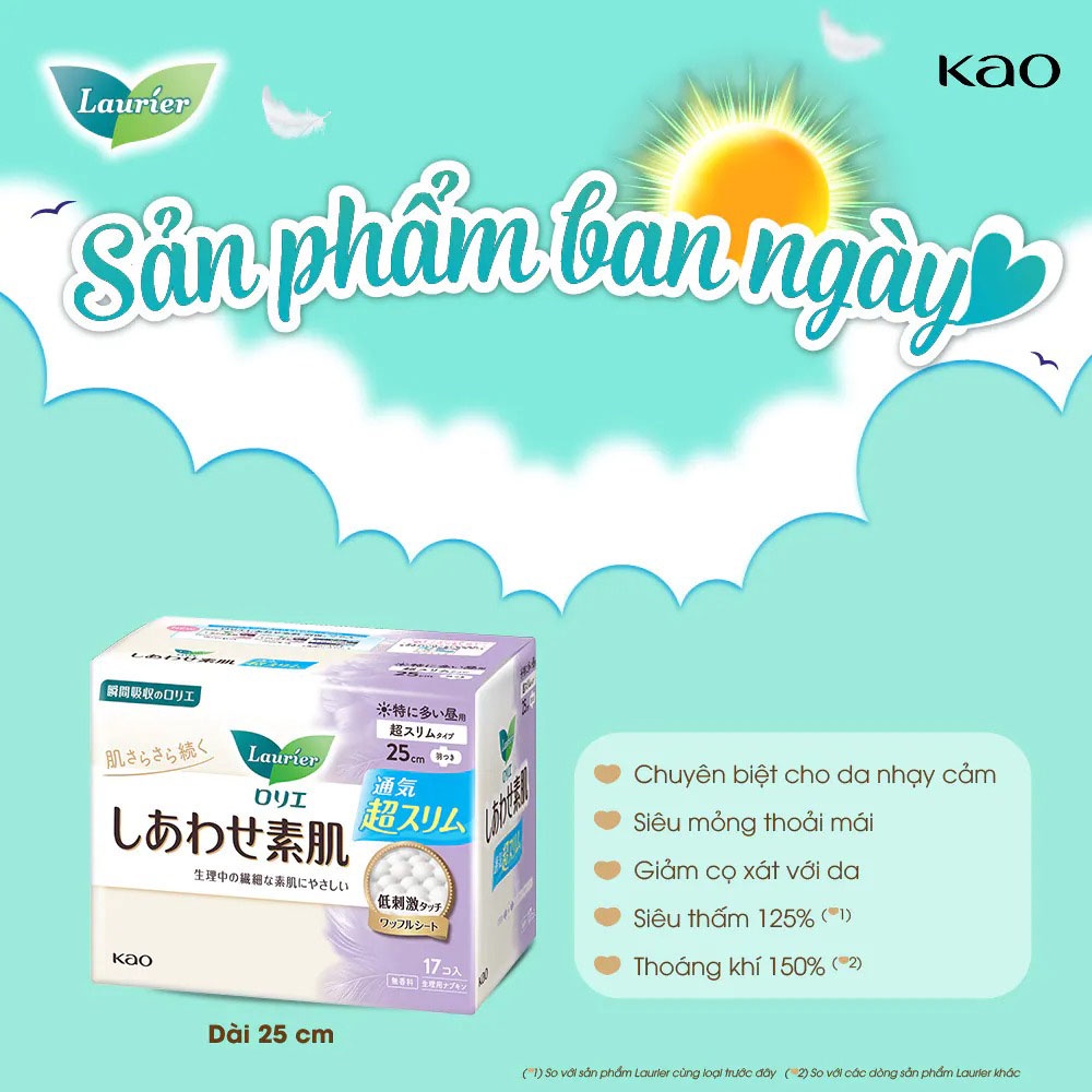 Băng Vệ Sinh Laurier Happy Skin Siêu Mỏng Ban Ngày 25cm 17 Miếng