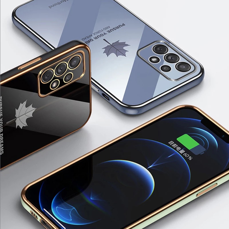 Ốp Điện Thoại Mềm Mạ Điện Hình Lá Phong Kèm Dây Đeo Cho Samsung Galaxy A24 4G A34 A54 A23 A33 A73 A53 5G A14 5G A04s A13 5G FY