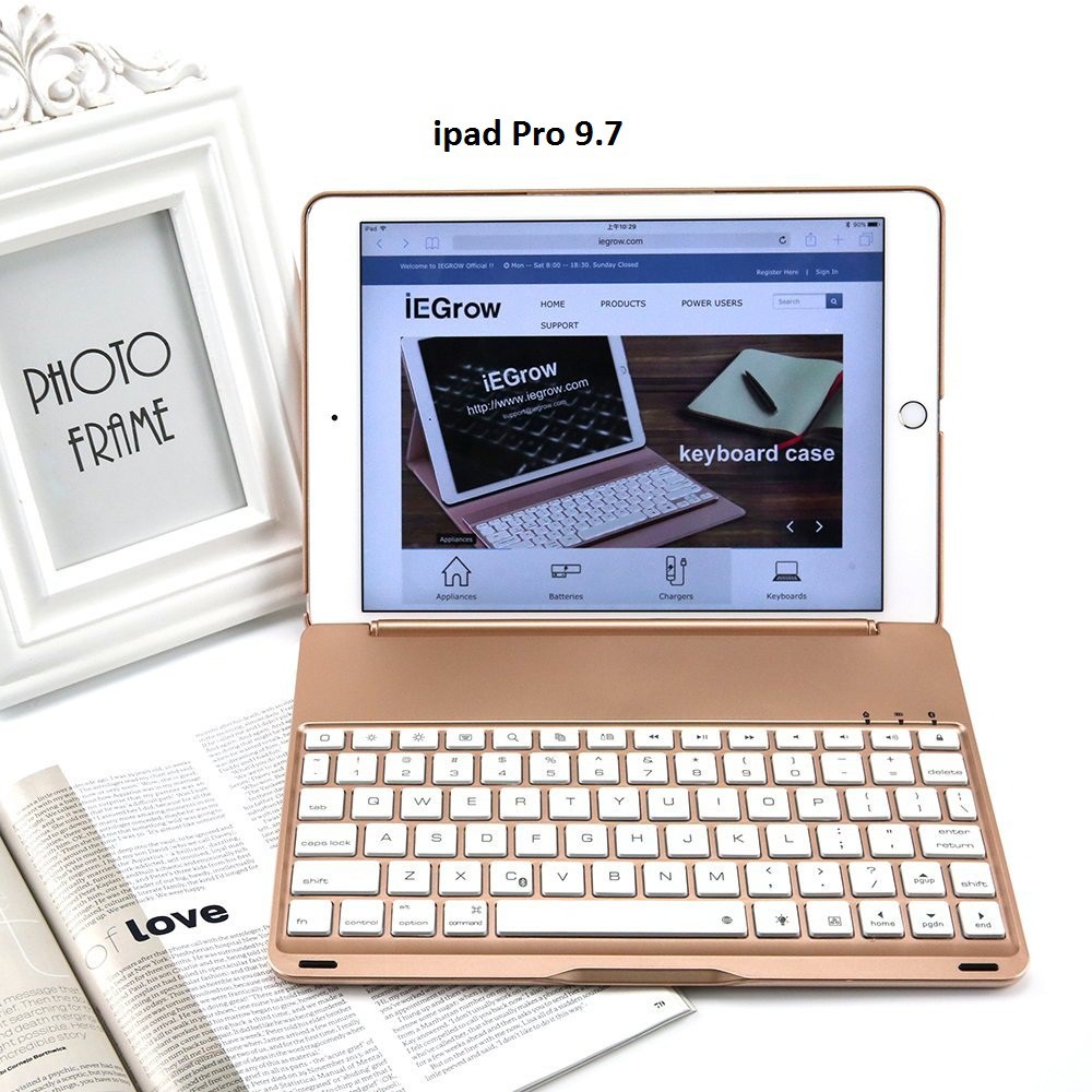 Bao da kiêm bàn phím Bluetooth F8Spro cho ipad Pro 9.7 (Gold)