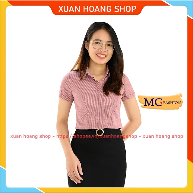 Áo Sơ Mi Nữ Đẹp Kiểu Công Sở, Tay Ngắn, Kẻ Sọc Caro Mc Fashion Size Đủ Chất Vải Mát, Màu Hồng,Trắng Đỏ, Xanh, Nâu A689