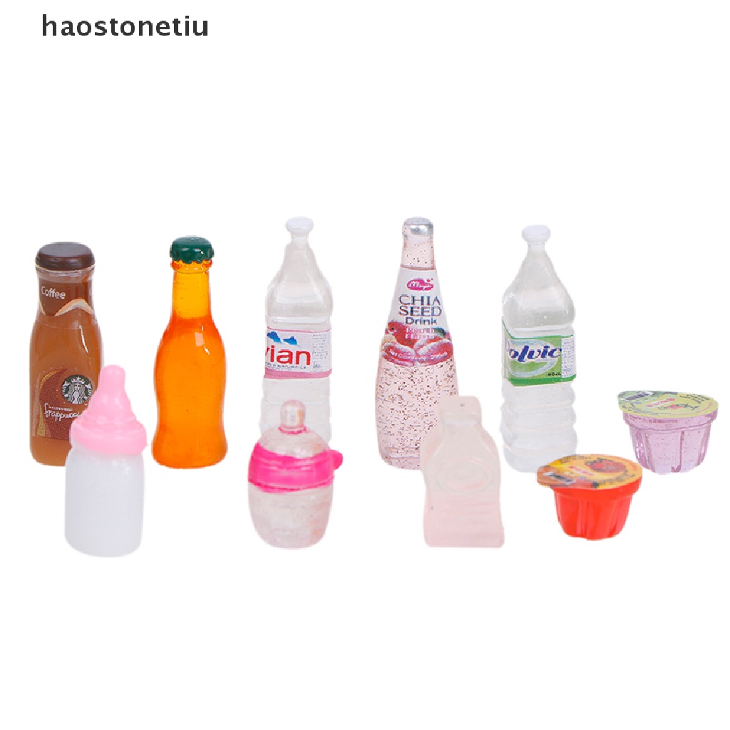 Set 10 Mô Hình Chai Nước Mini Bằng Nhựa Resin Trang Trí Nhà Búp Bê