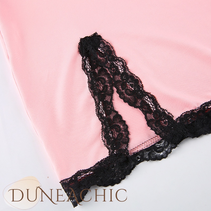 DUNEA Đầm Hai Dây Phối Ren Thiết Kế Xẻ Tà Quyến Rũ Thời Trang