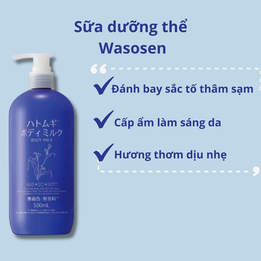 Sữa dưỡng thể trắng da toàn thân Body Milk Hatomugi Wasosen 500ml