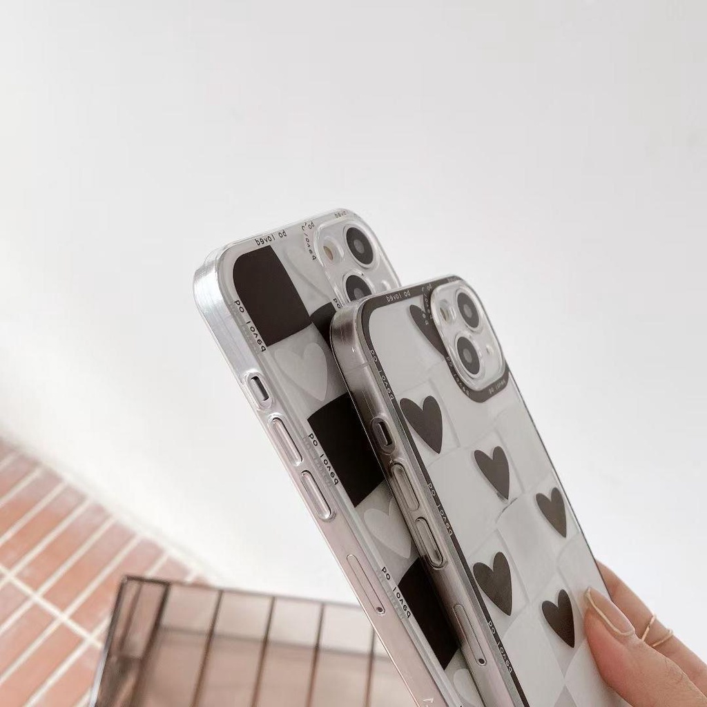 Ốp lưng điện thoại Iphone caro TRÁI TIM Viền Vuông ĐEN ip7,8,plus/X,XS/XSMAX/11/11/12/13,pro,max
