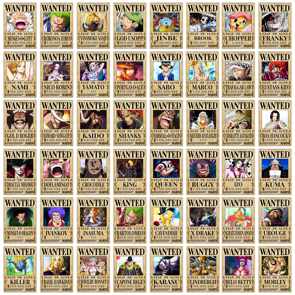 Tờ truy nã One Piece, Poster One Piece Wanted Anime Manga Nhân Vật Nổi Tiếng Được Yêu Thích, Kích cỡ A4 210x297mm