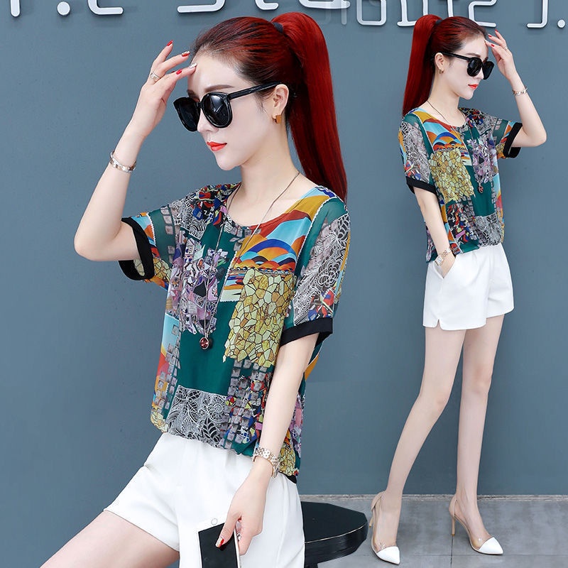 Short-sleeved T-shirt women's summer middle-aged and elderly mother's loose printed top