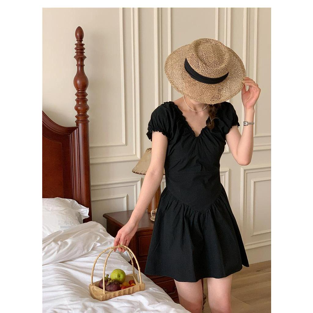 Đầm Ngắn Dáng Ôm Cổ Chữ v Màu Đen Thời Trang Cho Nữ 63800