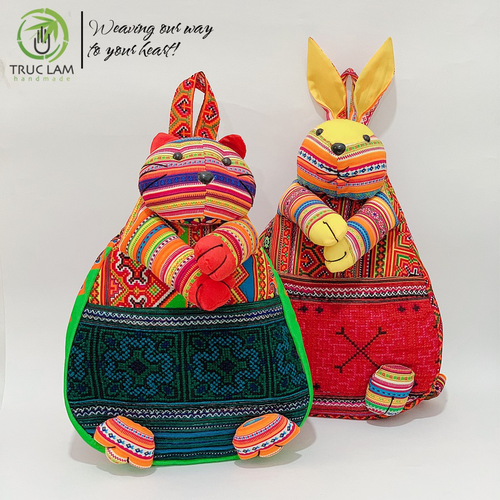 Balo Cho Bé Vải Thổ Cẩm Dáng Thú Nhồi Bông – Trúc Lâm Handmade