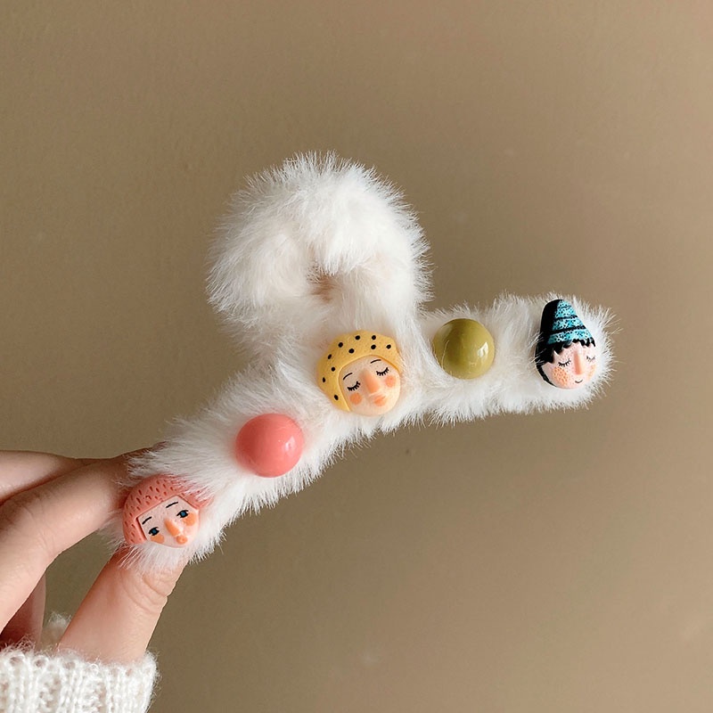 Kẹp tóc hình cá mập phối lông cỡ lớn phong cách Hàn Quốc cho nữ