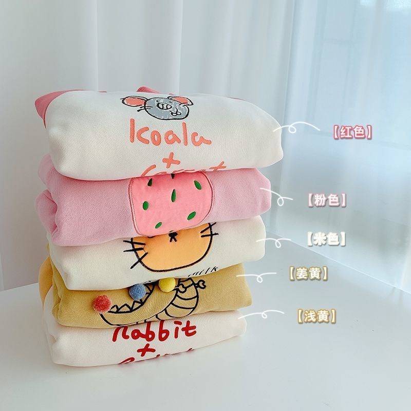 Áo Hoodie lót nhung giữ ấm thời trang thu đông phong cách Hàn Quốc cho bé gái