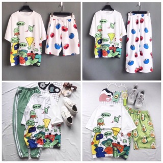 [ COMBO TIẾT KIỆM ] Set áo thun 3D hoạt hình + quần thun / short/ dài cartoon seasame bơ Avocado unisex