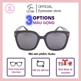 Kính mát nam nữ gọng kim loại chống tia UV, kính tráng gương đi biển mắt vuông KuKu