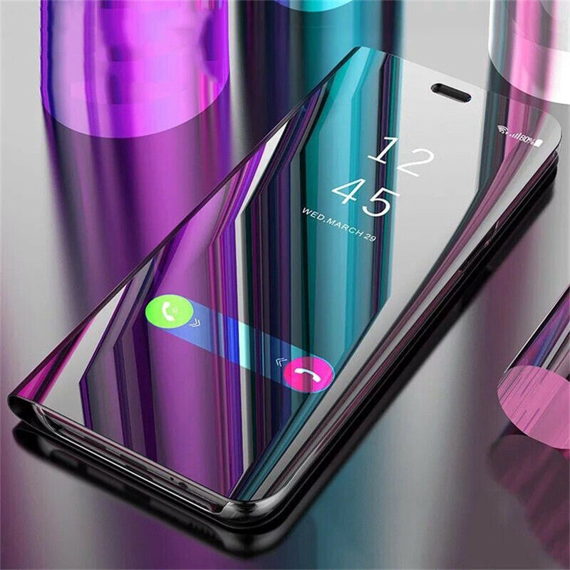 For Samsung S9 S8 Plus S7 S6 EDGE Plus Leather Flip Clear View Mirror Case Stand Cover