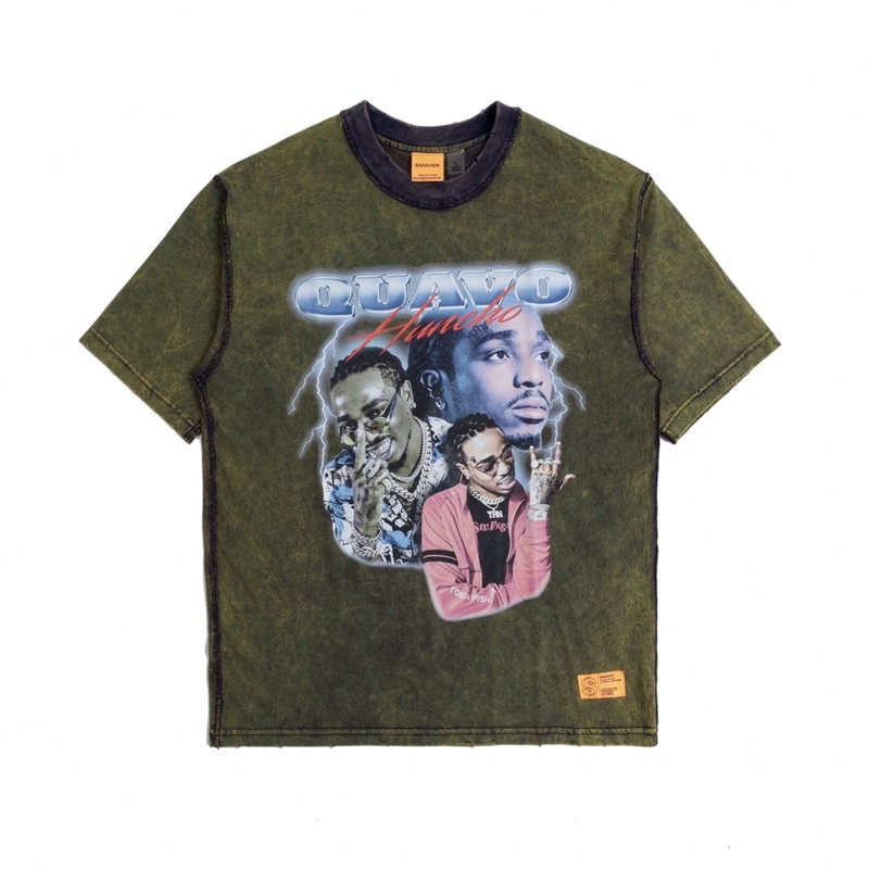 Áo Thun Quavo SMAKER Chất liệu cotton phong cách unisex (Rêu,Xanh)