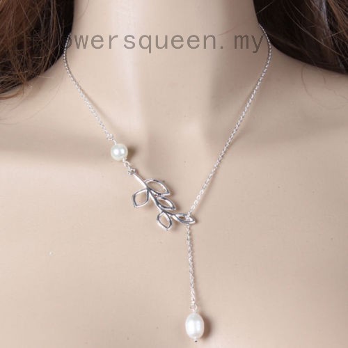 flowersqueen Dây chuyền hợp kim hình chiếc lá đính ngọc trai giả xinh xắn