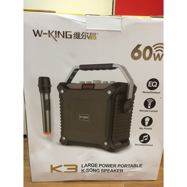 Loa kéo W-King K3 kèm mic không dây hát KARAOKE, pin 6.000mAh (Chính hãng - Bảo hành 06 tháng) (Cái) (BM-01292)