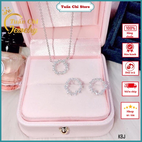 Set Bạc Đẹp ⚡SIÊU HOT⚡ Dây Chuyền Nữ- Bông Tai Nữ bạc Cao Cấp, Kiểu Dáng Đính Đá Sang Trọng