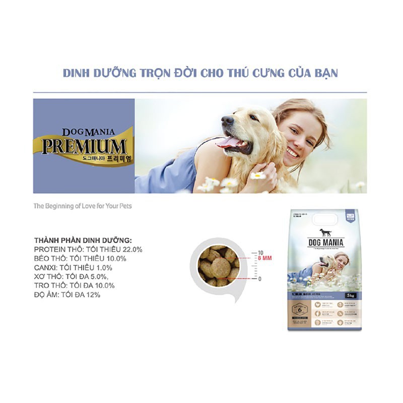 THỨC ĂN DẠNG HẠT HOÀN CHỈNH CHO CHÓ Dog Mania Túi 5kg Nhập khẩu từ Hàn Quốc