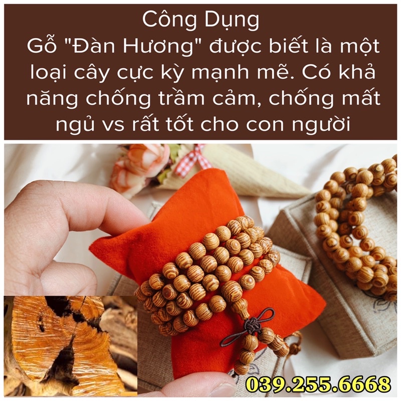 Chuỗi đeo tay, vòng phong thuỷ 108 hạt, gỗ Đàn Hương